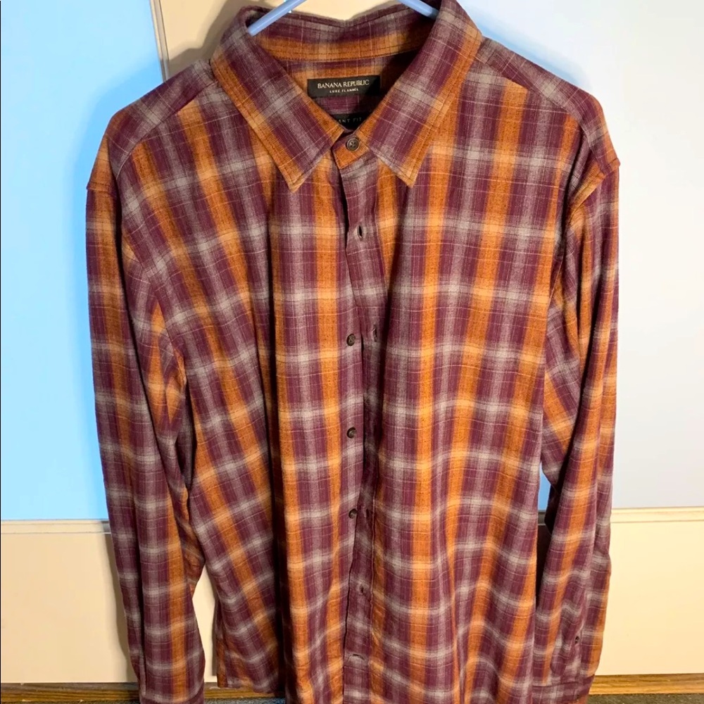 Banana Republic Orange and Maroon Luxe Flannel